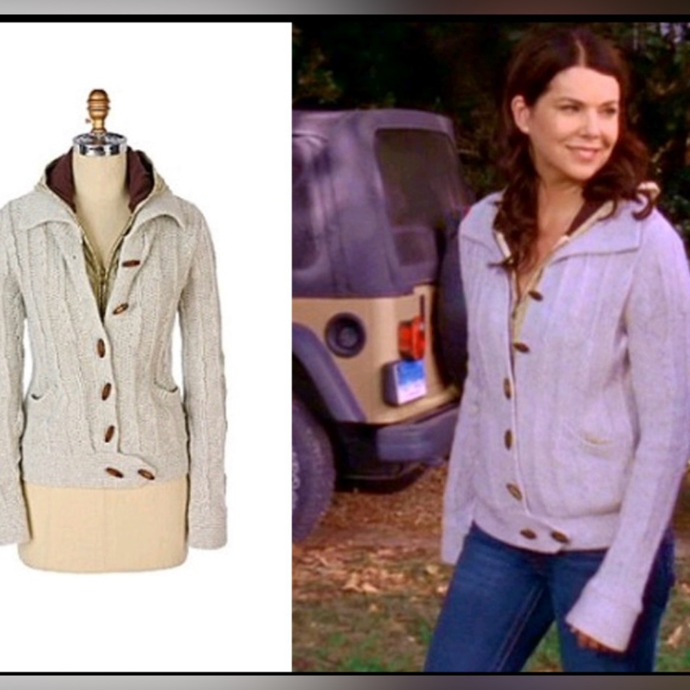 Anthropologie Cream Cable Knit Hooded Cardigan
